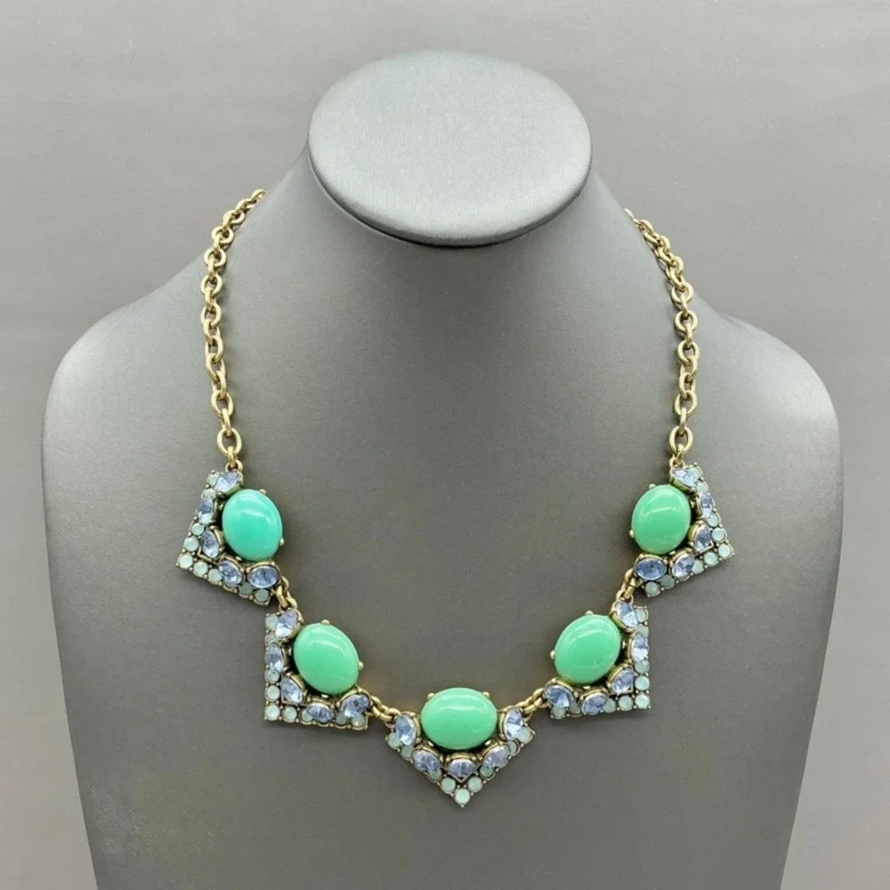 Stella & Dot Necklace Womens Gold Tone Green Blue Cabochon Statement 19-22 In